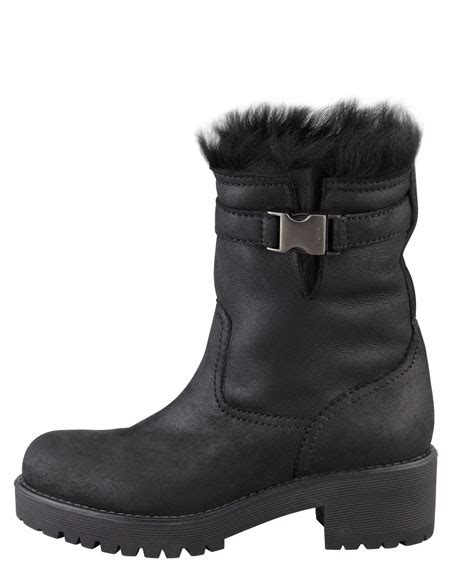 prada fur lined moto boot|Prada nylon boots.